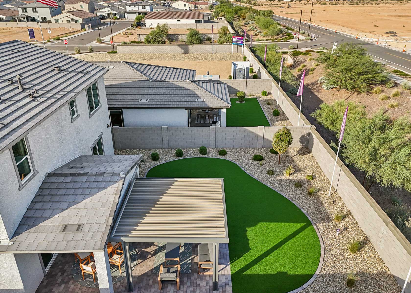 A high angle view of a building.