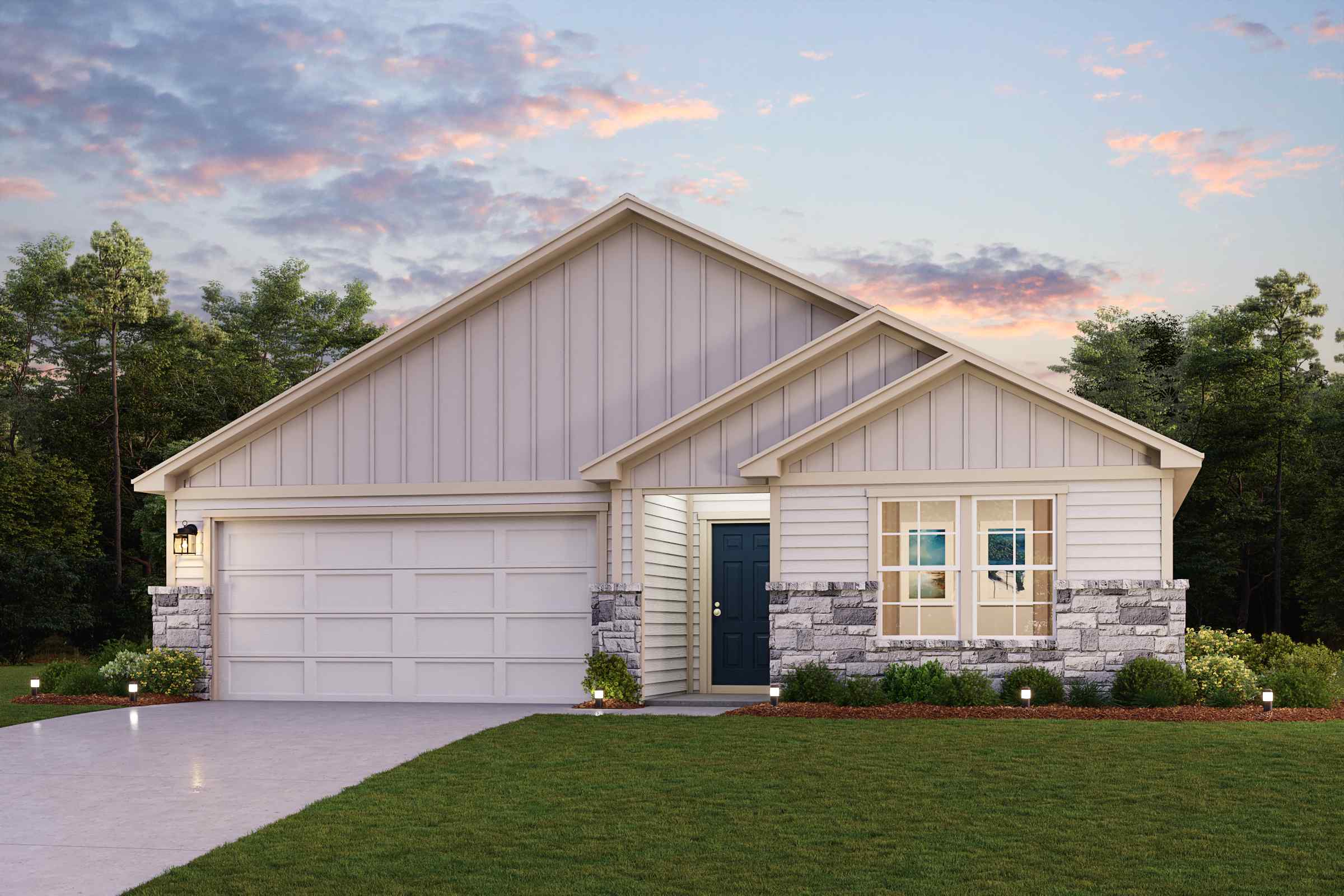 A house with a lawn and trees.