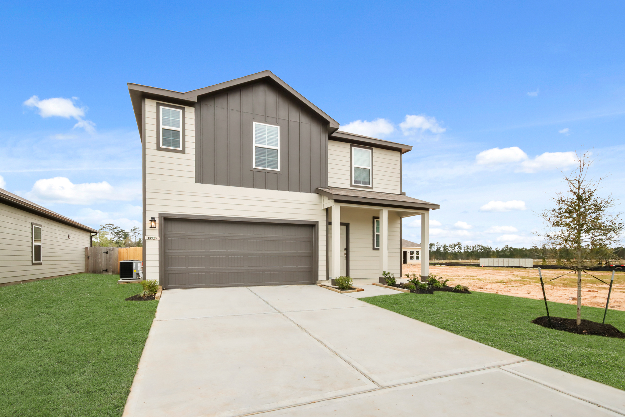 A house with a garage.