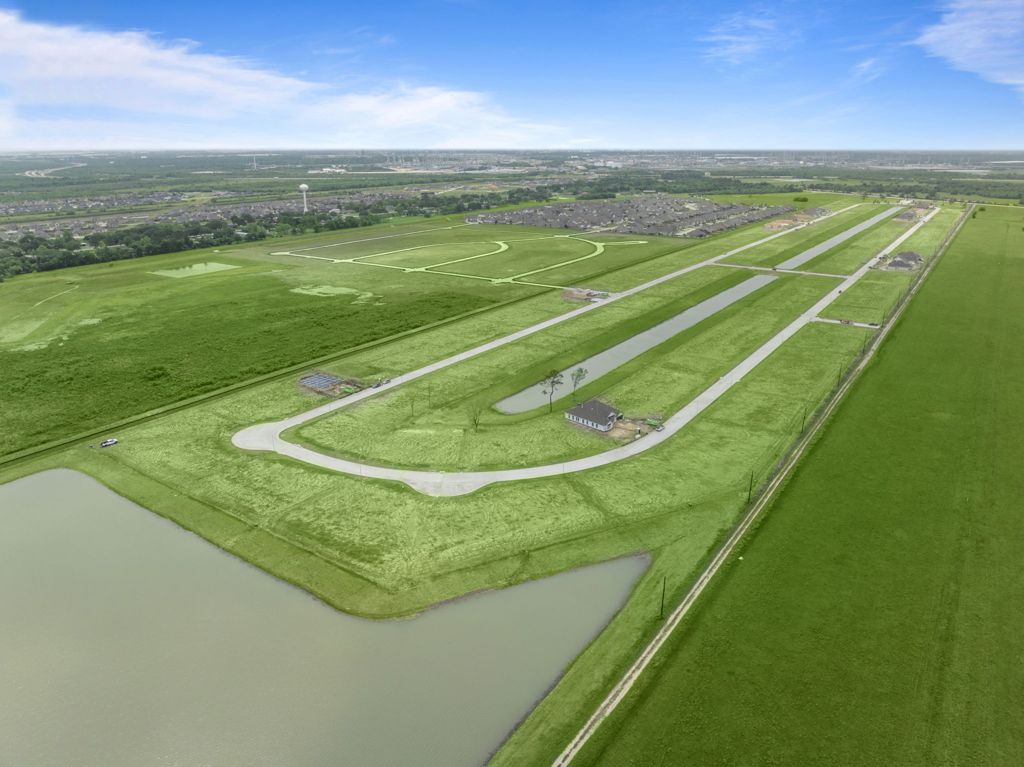 A large green field.