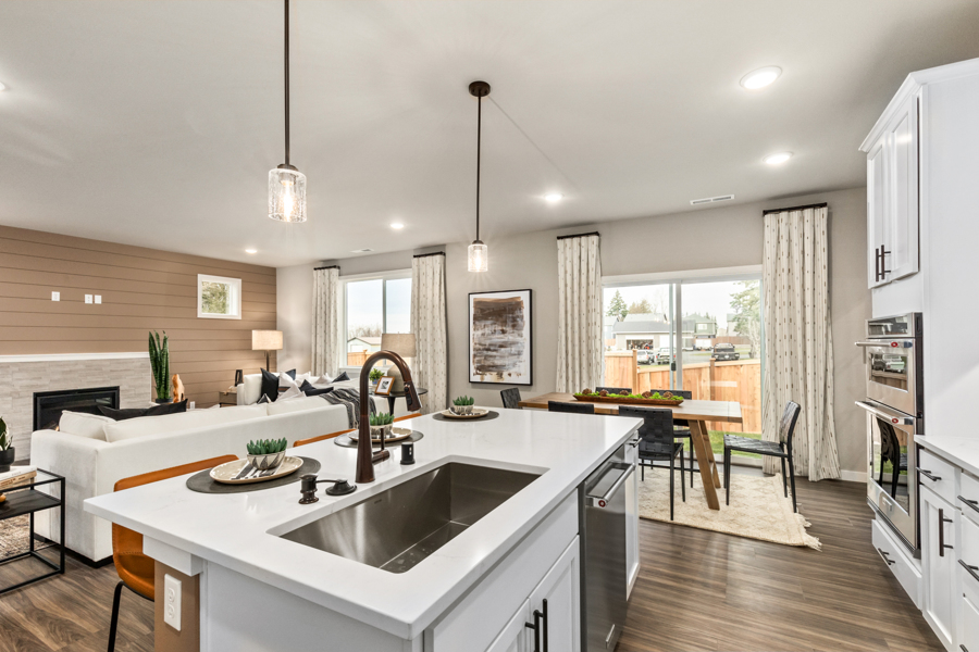 A kitchen with a large island.