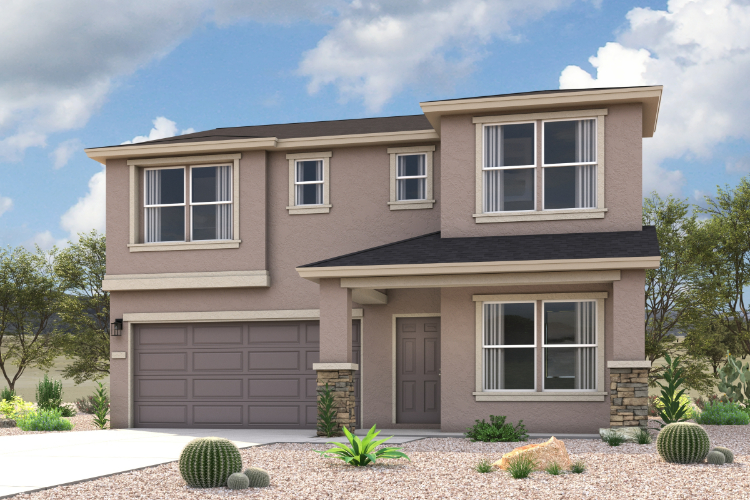 A house with a garage and a gravel driveway.