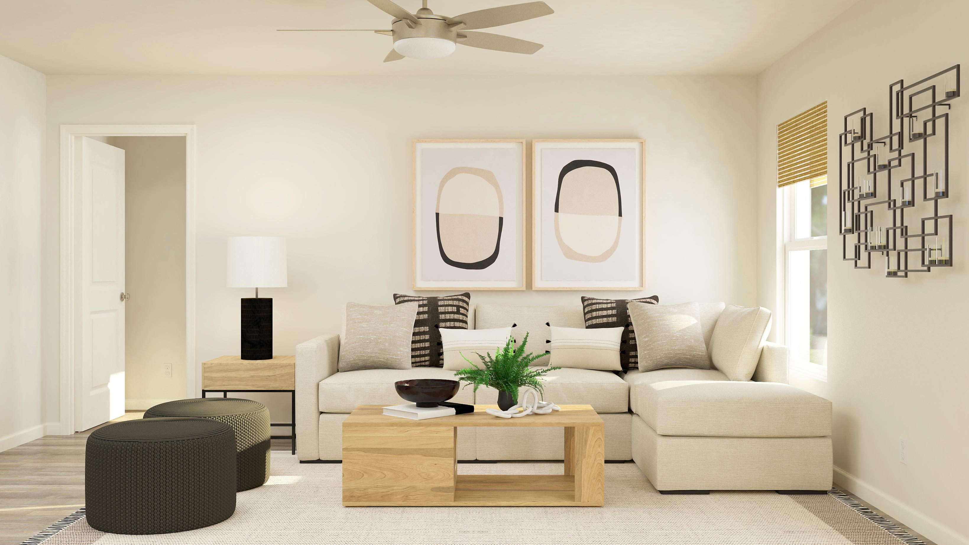 A living room with a couch and a coffee table.
